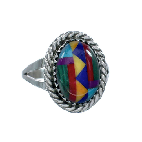 Navajo Manmade Multicolor Inlay Sterling Silver Ring Size 8-1/2 X10204